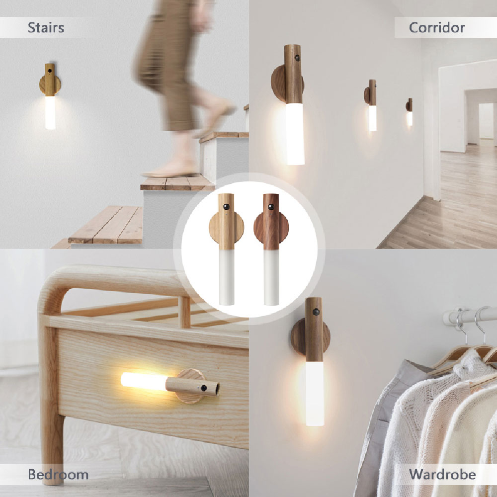 Auto LED Magnetic Wood Wireless Night Light